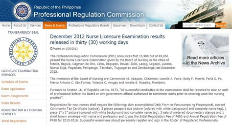 PRC: December 2012 NLE Results finally out online .